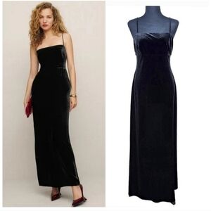 Y2K 90s Whimsigoth Black Velvet Maxi Dress Sz 10 Rachel Kaye Empire Waist Prom